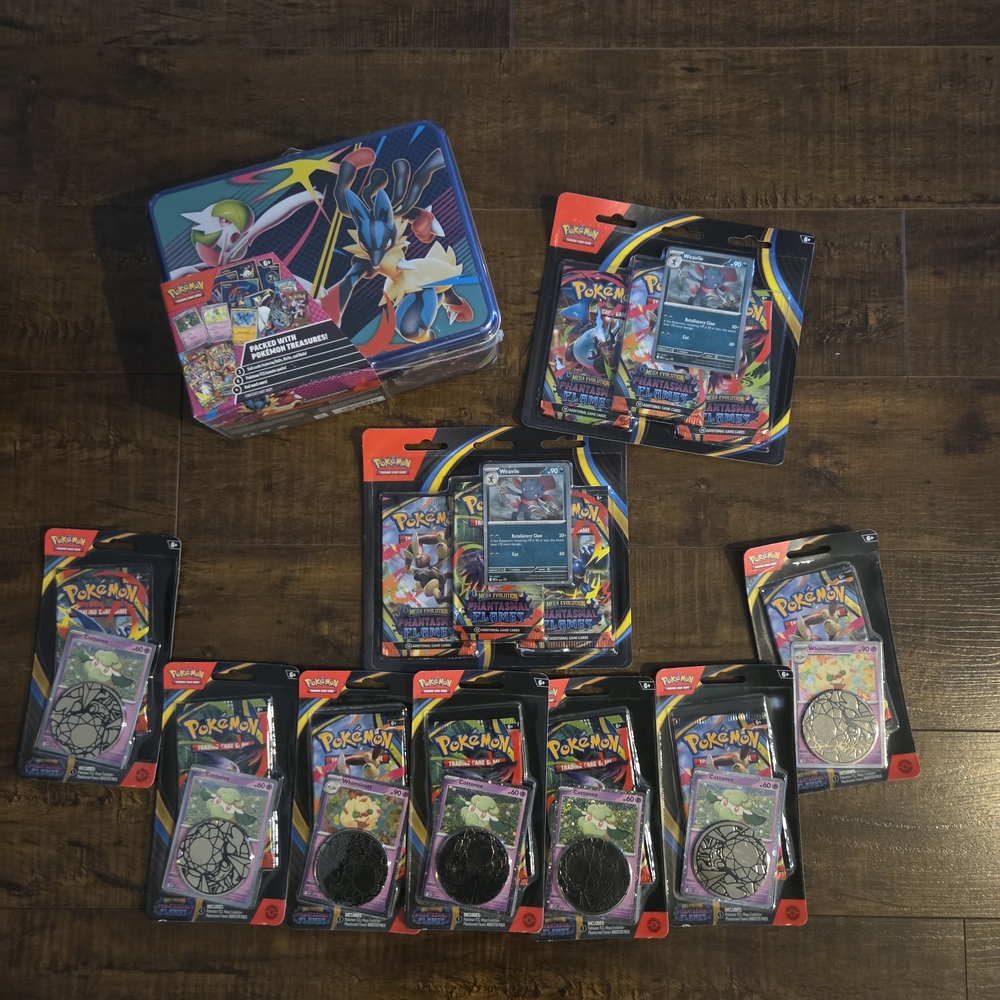 Sealed Pokemon Trading Card Game Set with Tin Phantasmal Flames